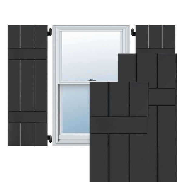 Ekena Millwork 12"W x 36"H Exterior Three Board (2 Batten) Real Wood Pine Board-n-Batten Shutters, Black PR RWB12X036BLP - main